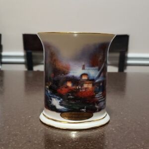 Thomas Kinkade Decor, Ceramic Candle Holders, Swanbrooke Cottage Sleigh Ride